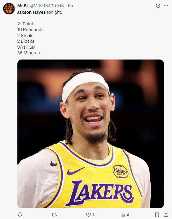 湖人轻取步行者海斯爆发砍21+10创生涯新高