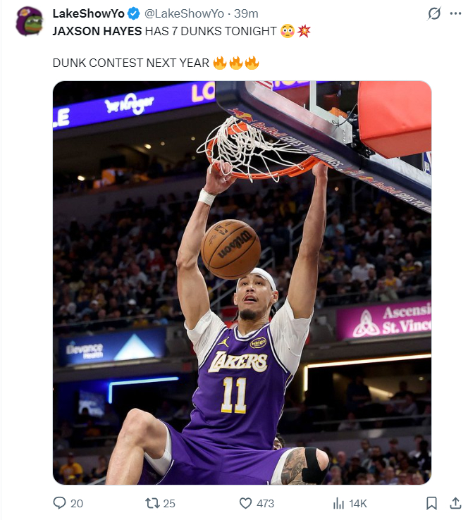 湖人轻取步行者海斯爆发砍21+10创生涯新高